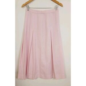 Womens Linen Pleated Skirt Small Pink Midi‎ Flare A-Line Modest Minimalist Retro